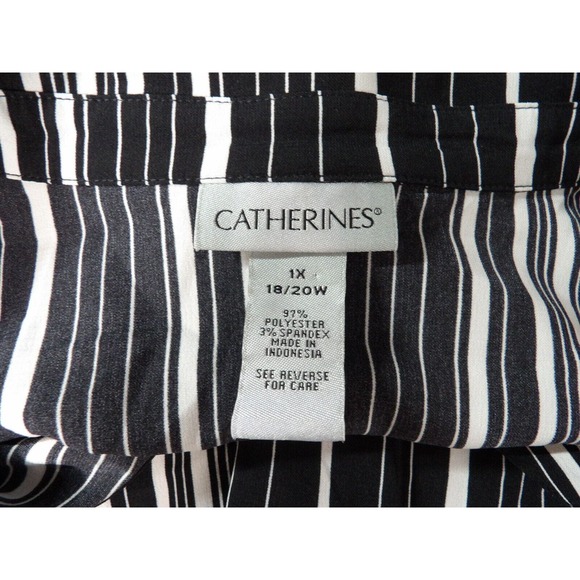 Catherines 1X 18/20 Blouse Black White Striped Collared Button Office Career - Picture 7 of 11